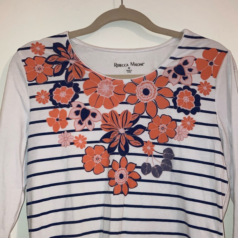 Rebecca Malone Women's Striped Floral Top - Medium